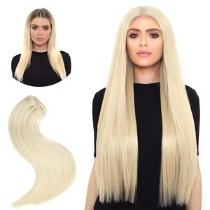 18” Platinum Blonde #60 Clip in Human Hair Extensions 7pc 85g #NE1